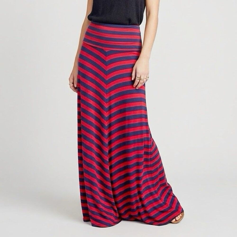 Forever 21 Womens Small Chevron Maxi Skirt  Stripe Boho Gypsy Festival Lagenlook